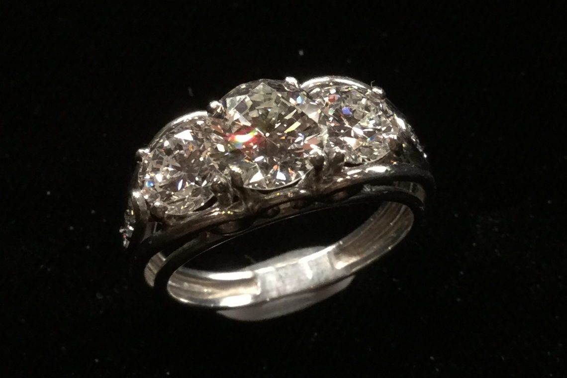 platinum diamond three-stone ring