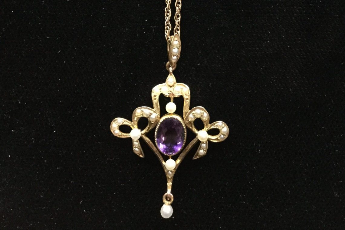 antique amethyst and pearl pendant